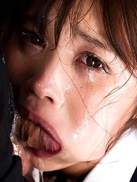 Ayaka Yamashita comes home still in her secretary uniform when she is made to get on her knees and suck dick.