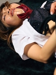 Schoolgirl Akina Miura is tied up and gets the shit fucked out of her face. Schoolgirl Akina Miura is tied up and gets the shit fucked out of her face.