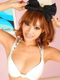 Asuka Kirara with bow in hair shows big hooters in bras