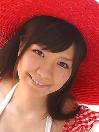 Ayana Tanigaki shows pussy and ass in red panty under dress