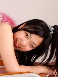 Miho Takai in nylon outfit plays with ball and on desks Miho Takai in nylon outfit plays with ball and on desks