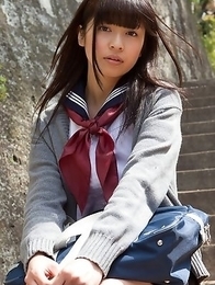 Young japanese Yuuri Shiina in school uniform is so cute while walking