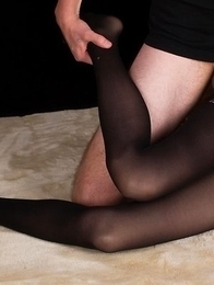 Black pantyhose babe Ayaka Mikami gets her feet and legs fucked on the floor