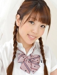 Mizuho Shiraishi with pigtails and uniform sits with ass up Mizuho Shiraishi with pigtails and uniform sits with ass up