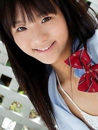 Miho Morita takes school uniform off and shows body outdoor