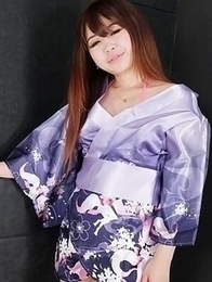 Baby sitter Megumi Shinozaki wearing a cute kimono