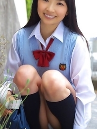 Kotone Moriyama in uniform bends and shows ass on street