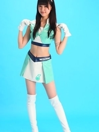 Tsukasa Arai is sexy steward in short skirt and long boots Tsukasa Arai is sexy steward in short skirt and long boots