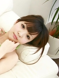Mayuka Kuroda with cute face shows big hooters in green bra