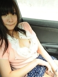 Nasty Riko Tabe shows hairy pussy and sucks a cock in the car.