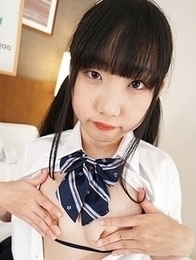 Rin Nanba comes back in a cute uniform to show off her sweet hairy pussy