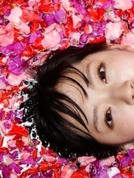 Airi Suzuki in bath suit enjoys petals all over her body Airi Suzuki in bath suit enjoys petals all over her body