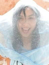 Rola Chen plays with outdoor shower on body over lingerie