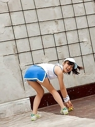 Kana Yuuki shows flexibility while playing with tennis ball Kana Yuuki shows flexibility while playing with tennis ball