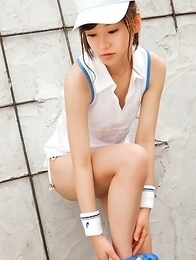 Kana Yuuki takes tennis skirt off while playing with ball