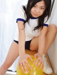 Miho Takai in sports outfit is sexy while playing with ball