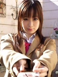 Hikari Yamaguchi in uniform and coat wants to share choco